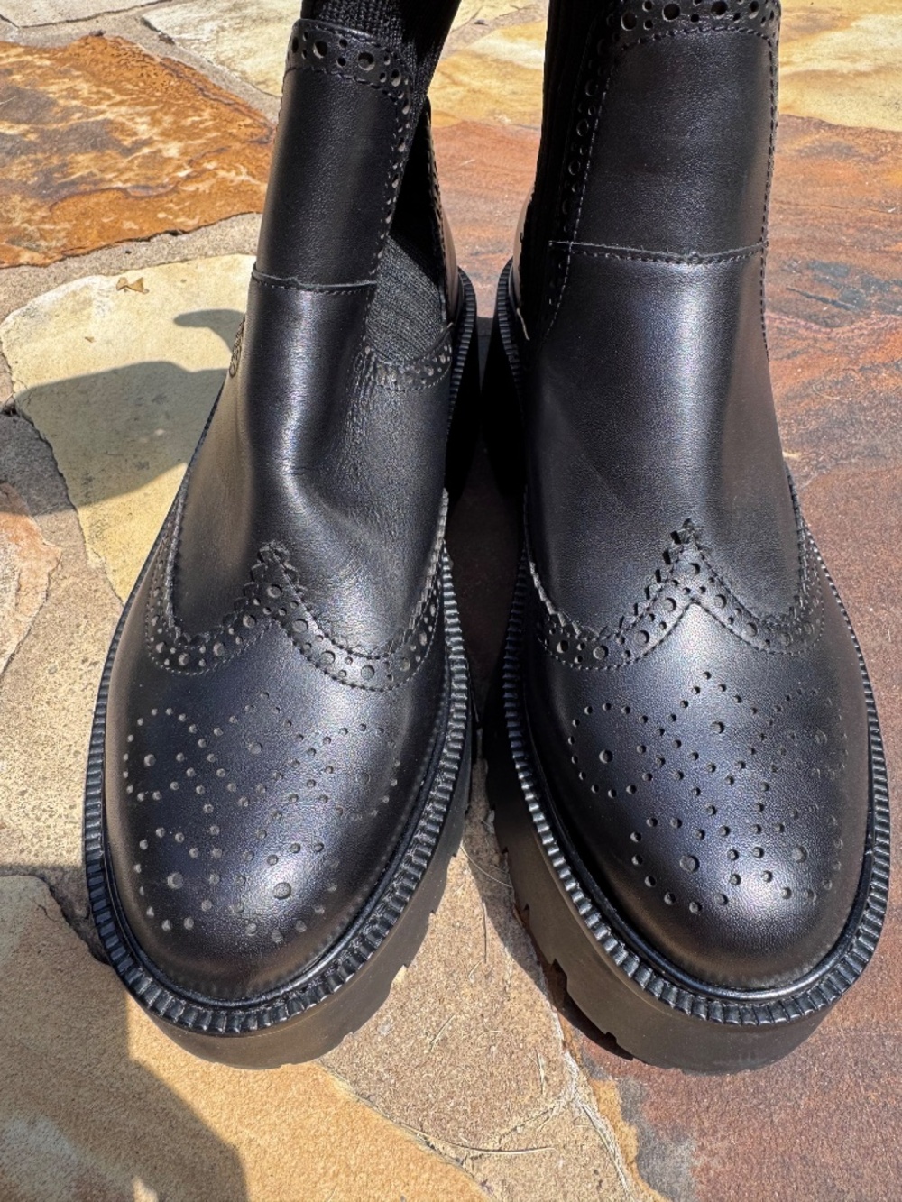 Sam Edelman Elly Black Leather Lug-Sole Sock Boots Size 8.5 - Picture 5 of 12